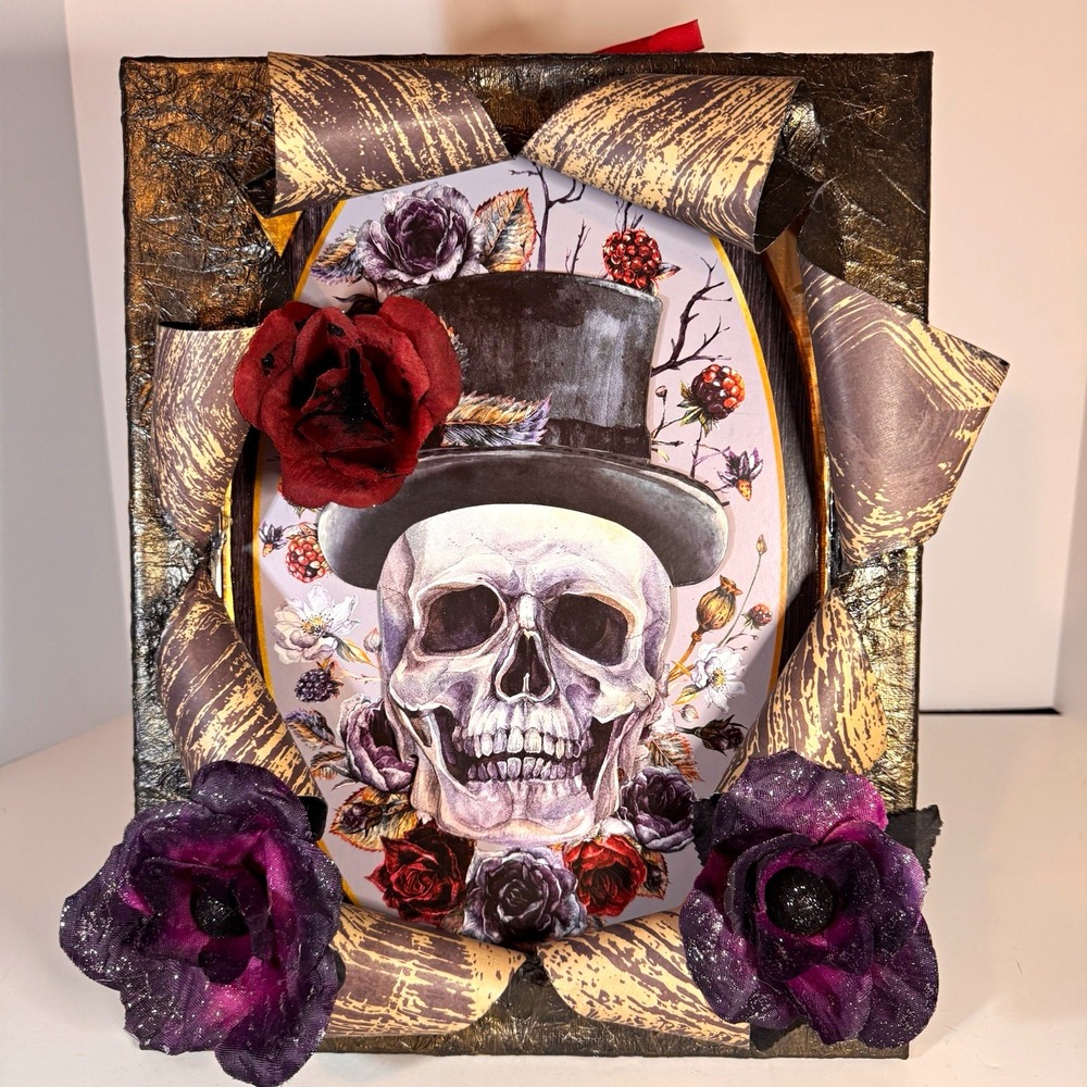3D Halloween Lighted Skull Wall Decor Hanging Plaque Dia de los Muertos handmade